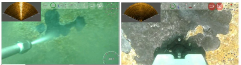 高圧洗浄機作業とROV肉厚測定の作業の様子